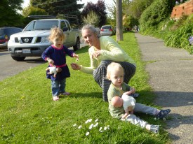 Girls on walk with grandpa D